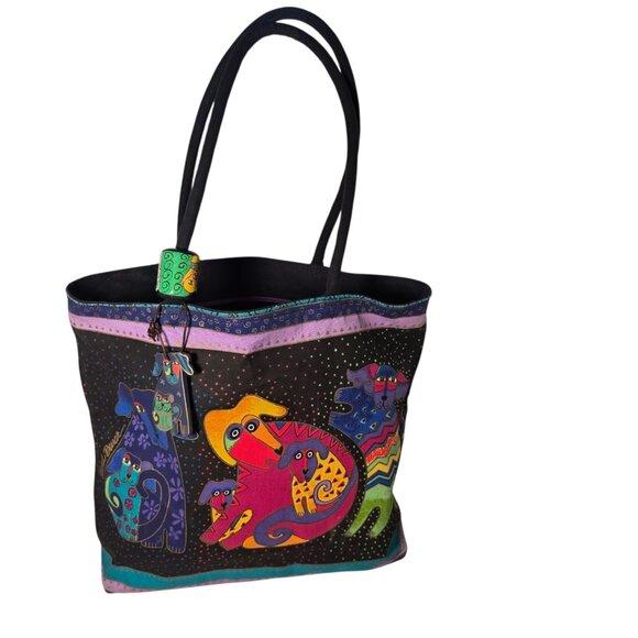 Laurel Burch Handbags - Laurel Burch Canvaa Shoulder Tote Zipper Top 18"X5"X15"-Dogs & Doggies